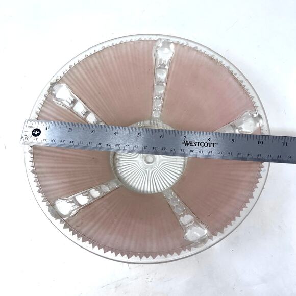 Vintage Lamp Shade Clear Pink Glass Ribbed Beaded MCM 10.5" Retro - Picture 6 of 7